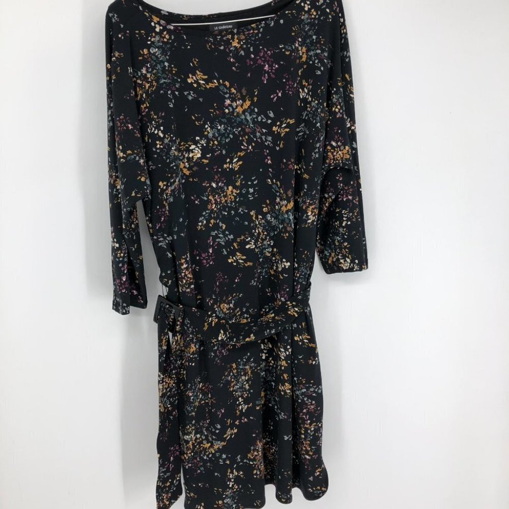 NWT Le Chateau  Black floral Boatneck 3/4 sleeve midi dress M - Picture 5 of 10